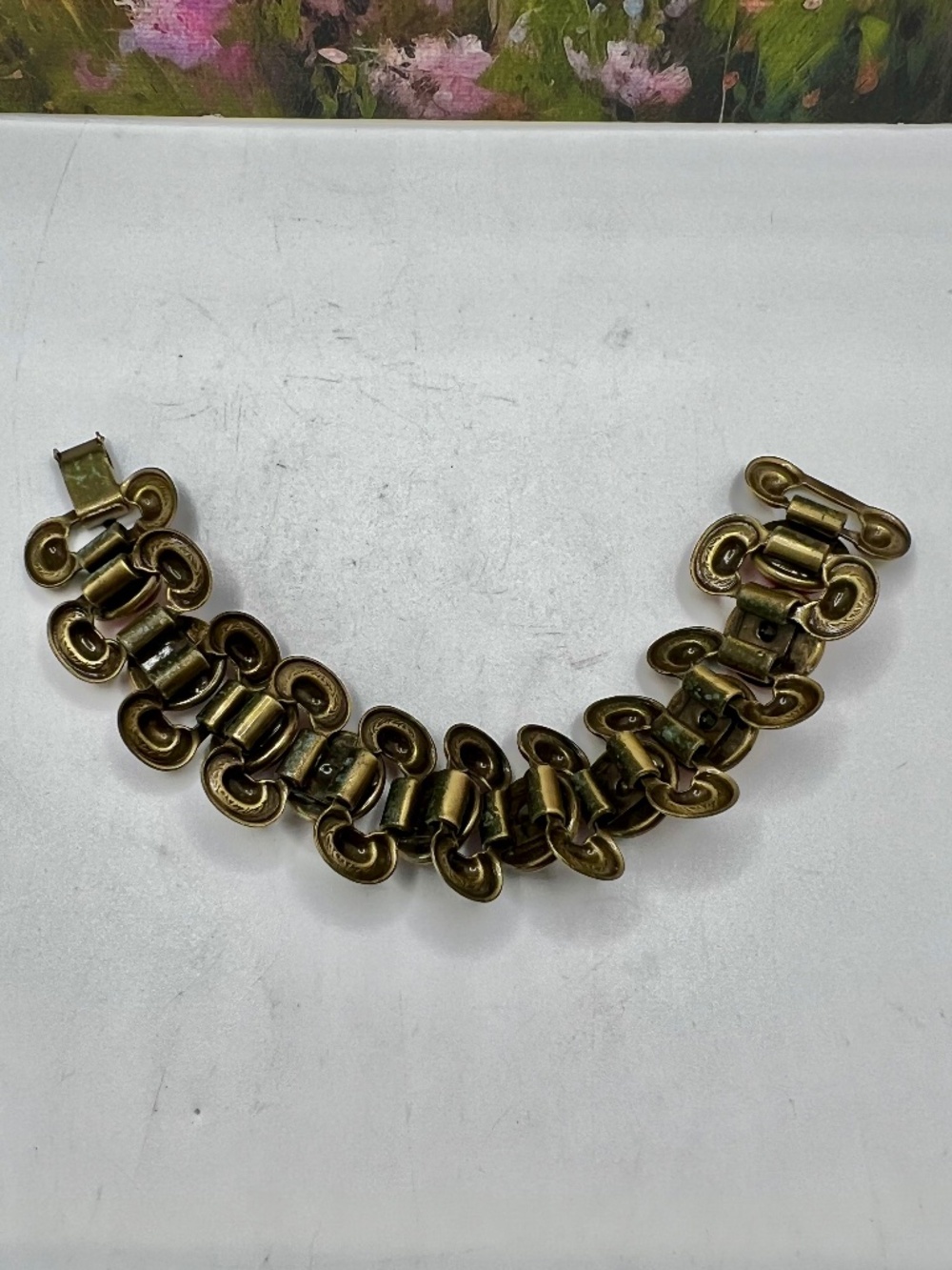 Brass Book Link Red Frosted Glass Bracelet - Picture 6 of 6